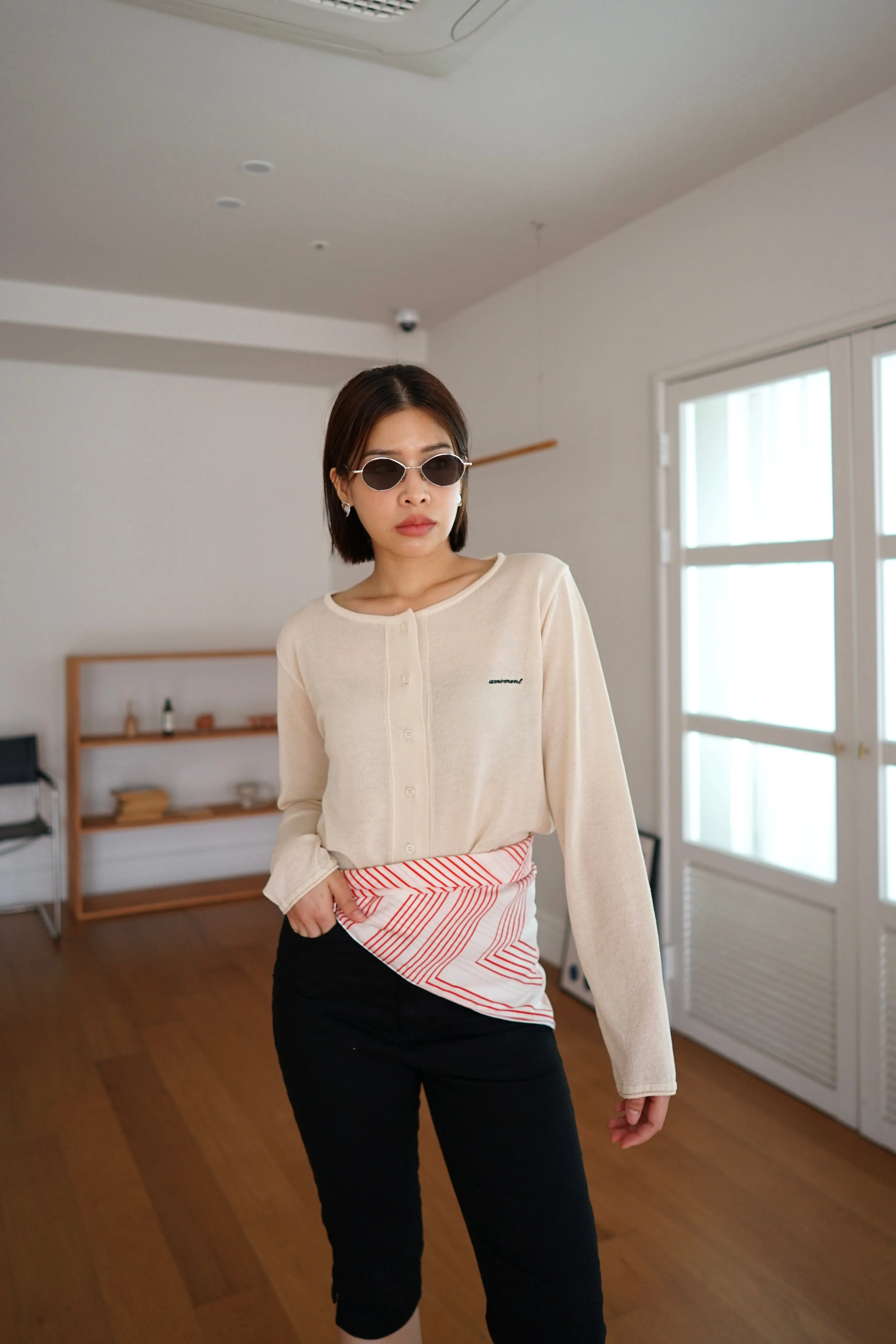 lightweight round neck cardigan
