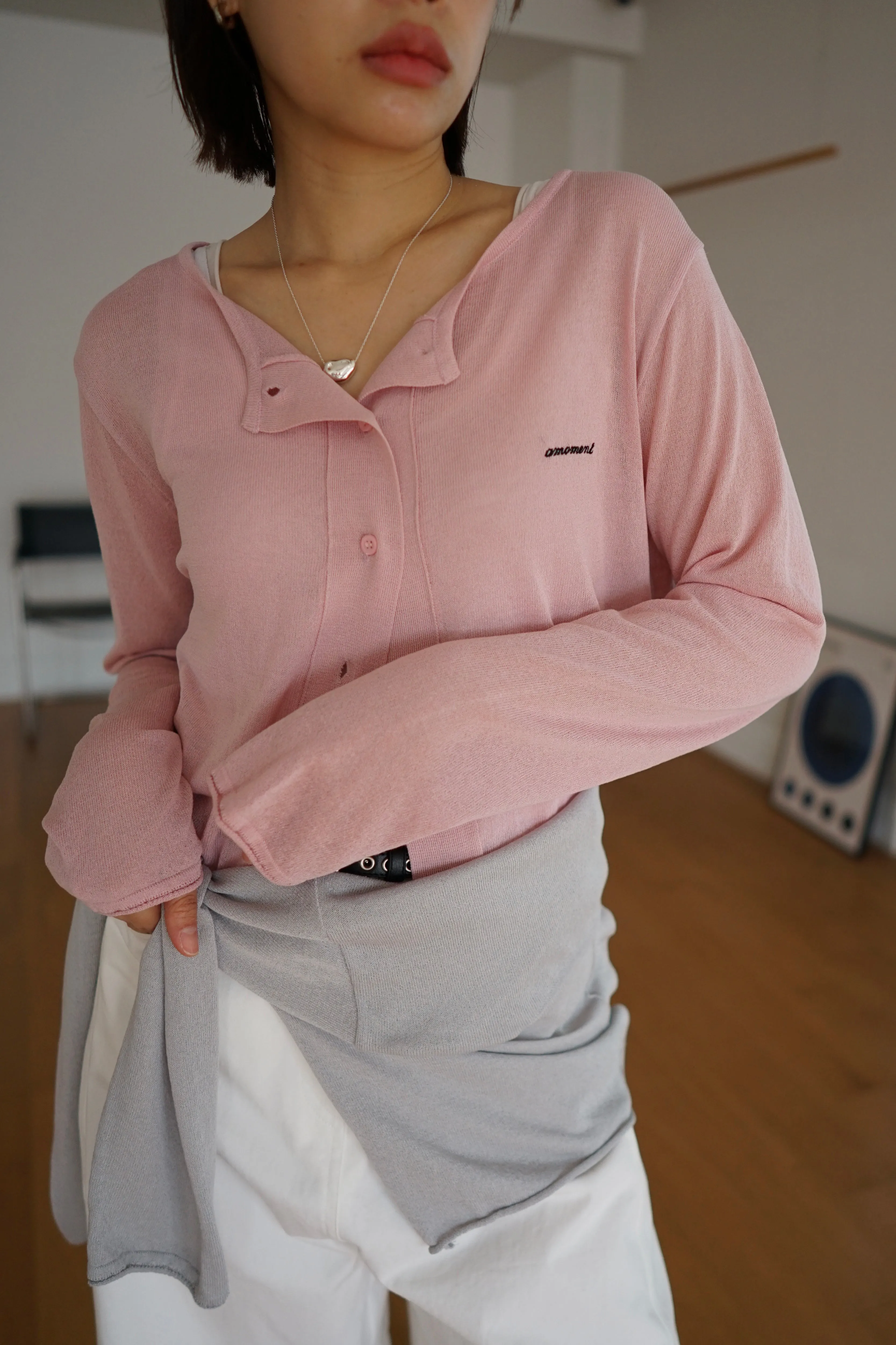 lightweight round neck cardigan