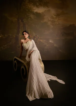 Mahima White Pearl Embroidered Saree
