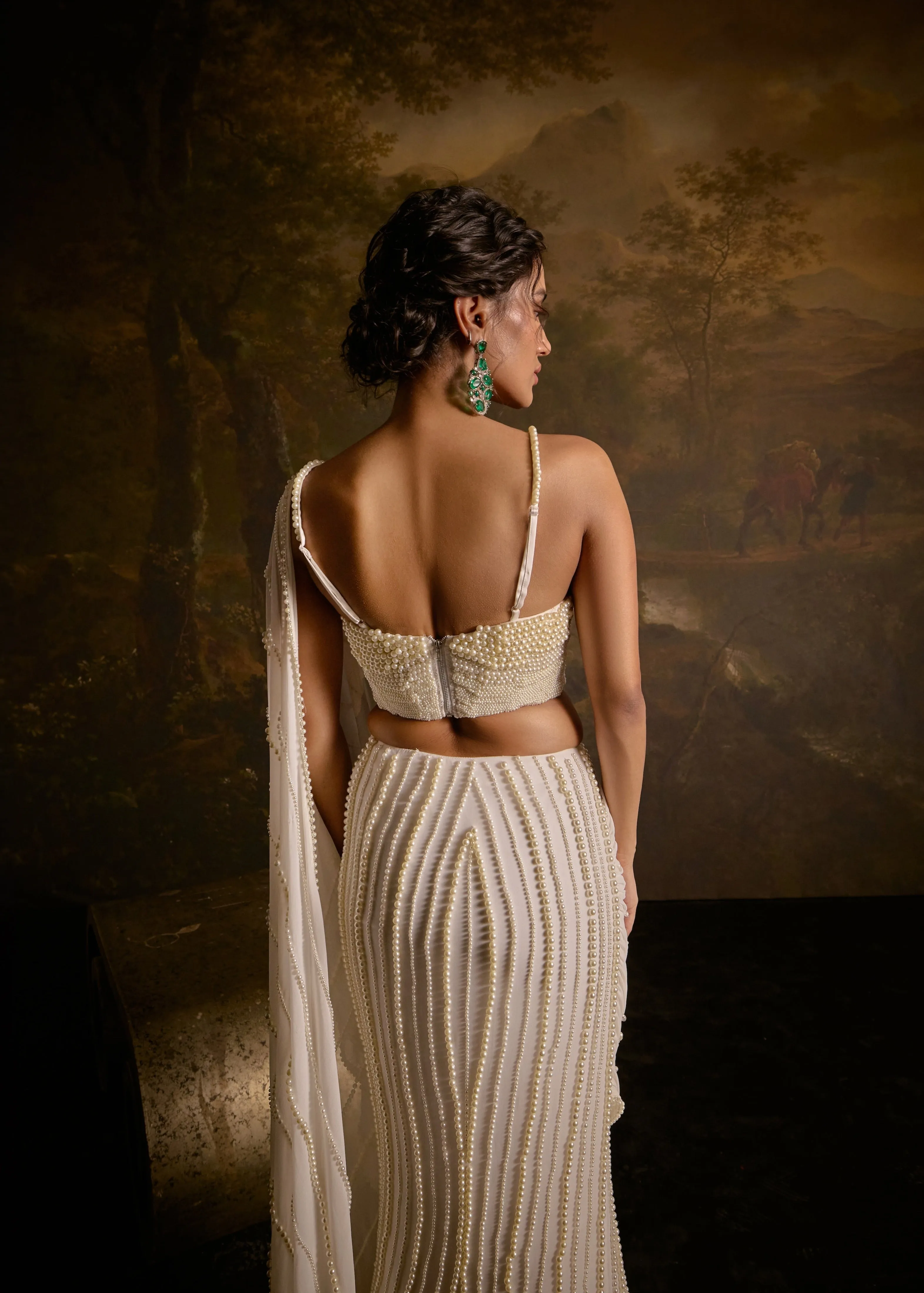 Mahima White Pearl Embroidered Saree