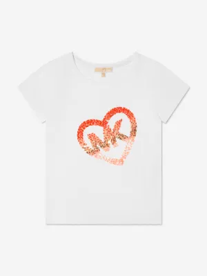 Michael Kors Girls Sequin Heart Logo T-Shirt in White