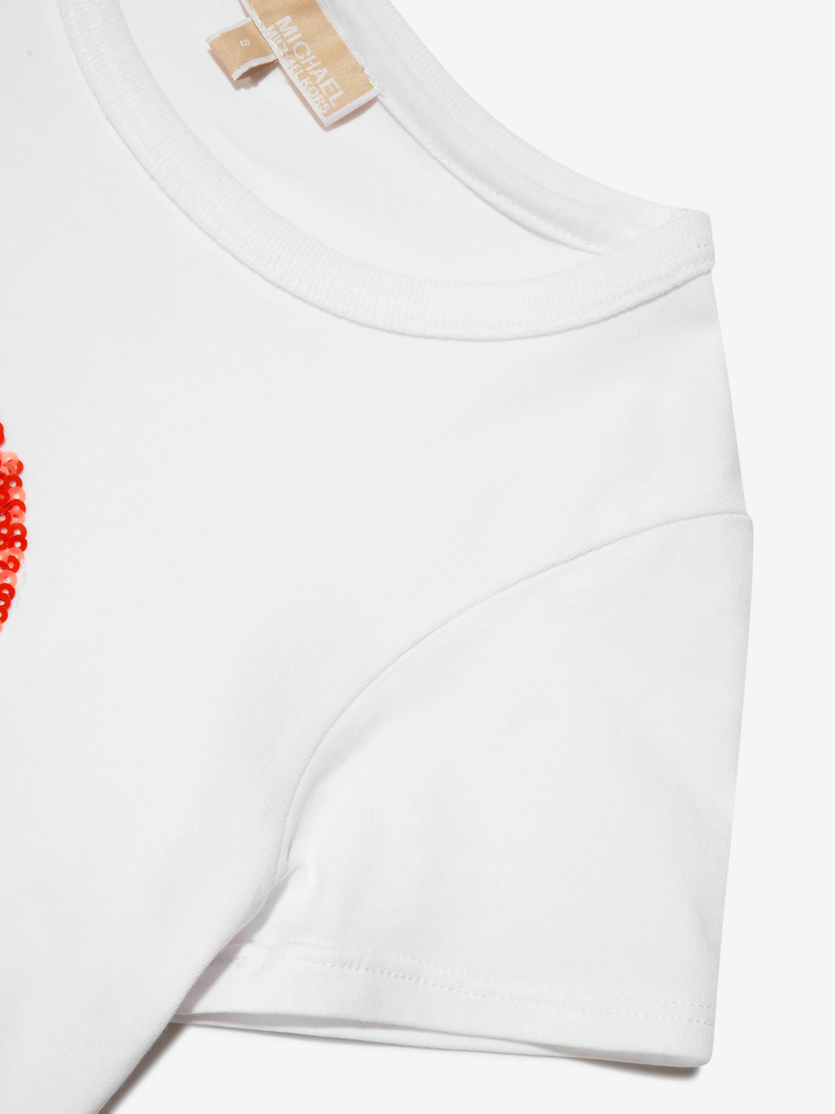 Michael Kors Girls Sequin Heart Logo T-Shirt in White