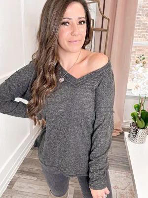 Midnight Embers Ribbed Sweater Top