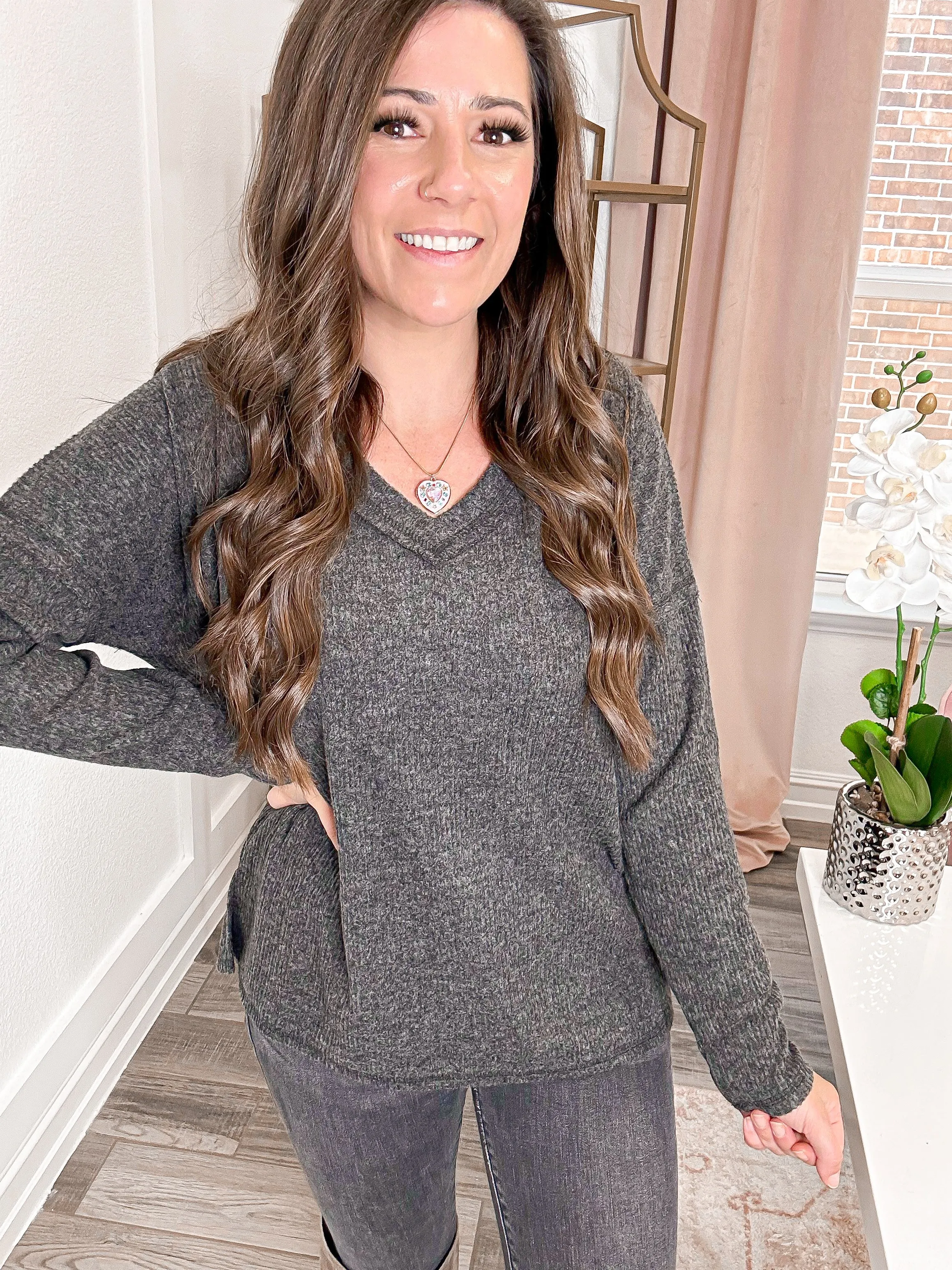 Midnight Embers Ribbed Sweater Top