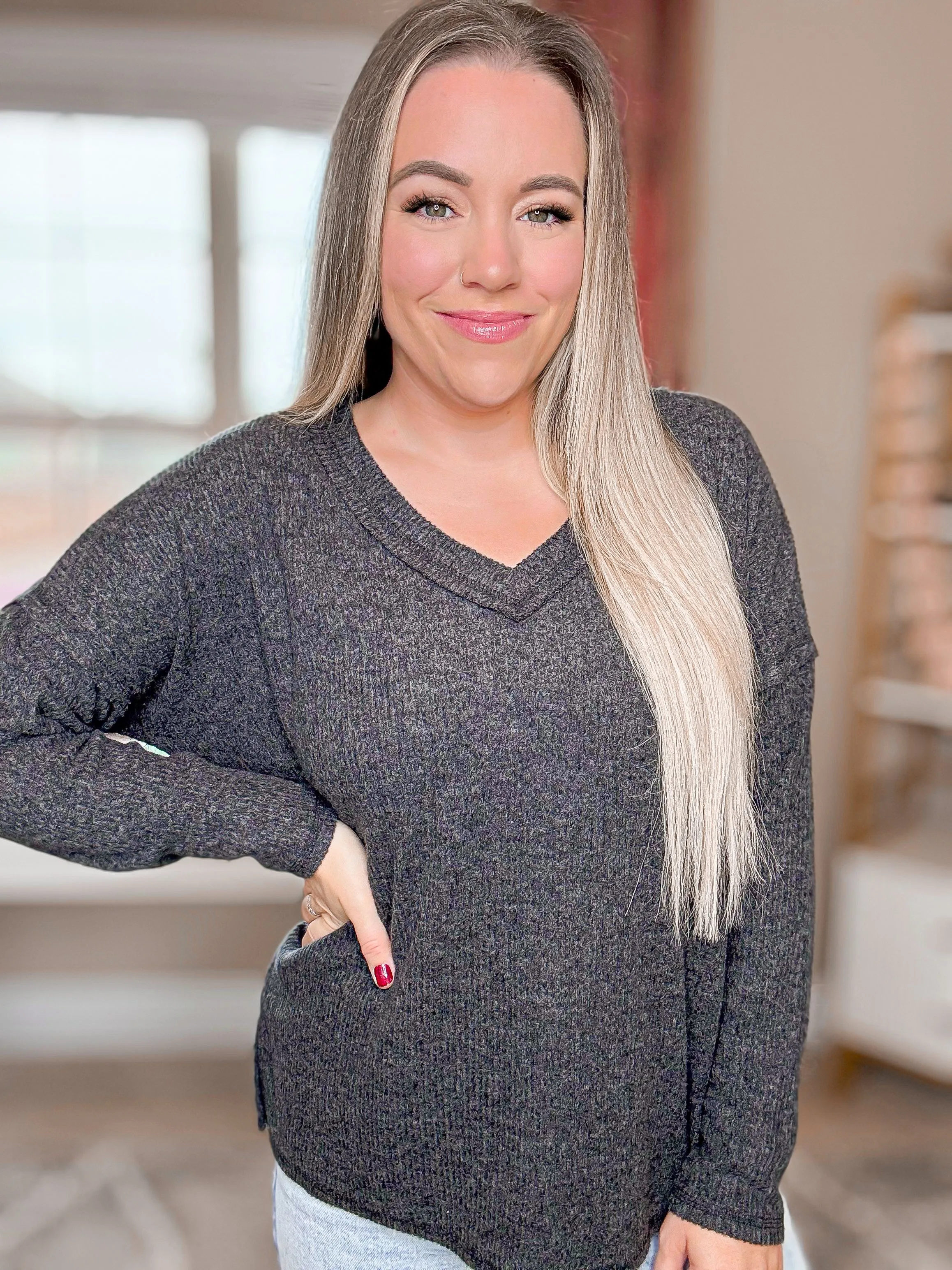 Midnight Embers Ribbed Sweater Top