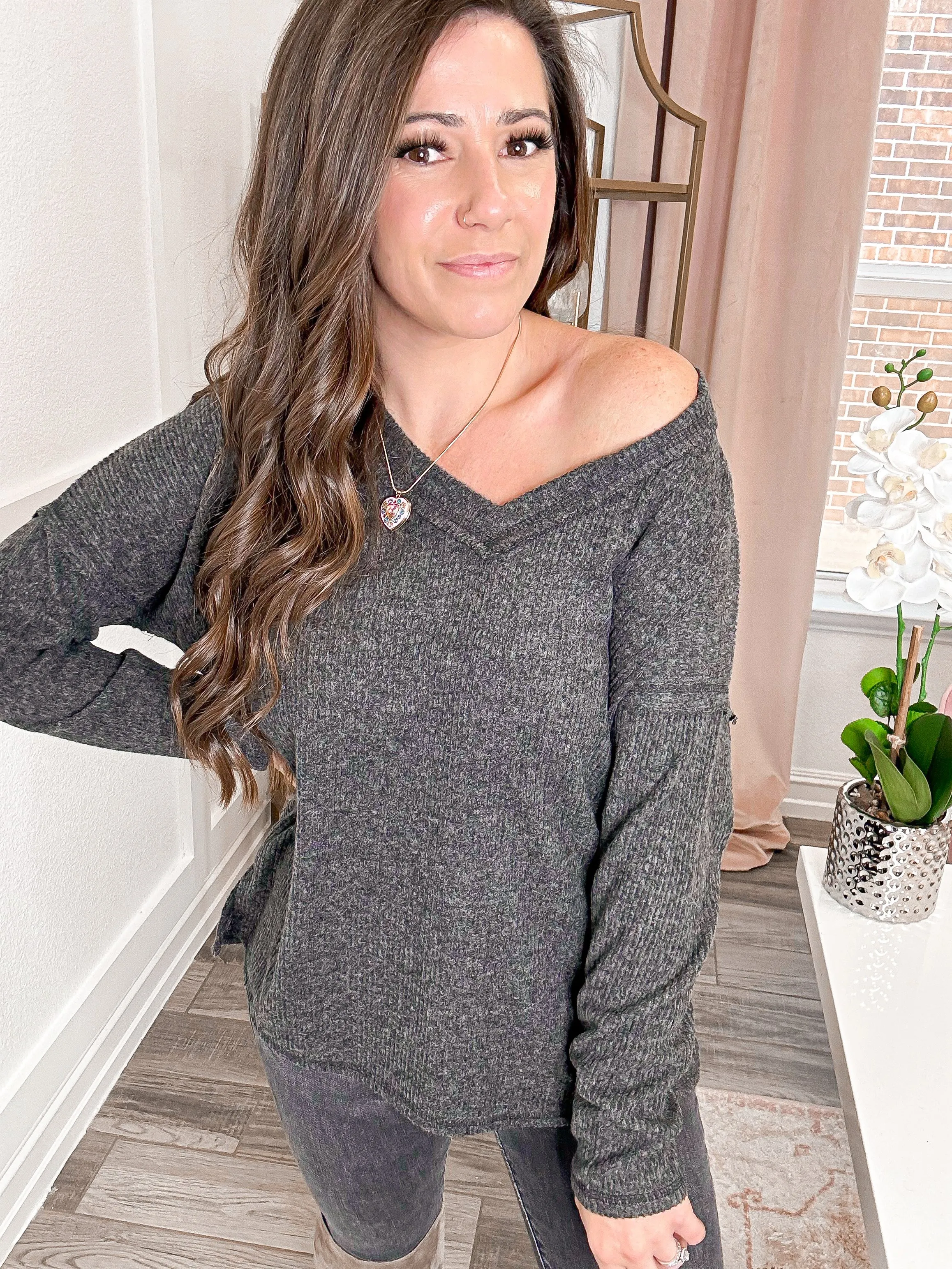 Midnight Embers Ribbed Sweater Top