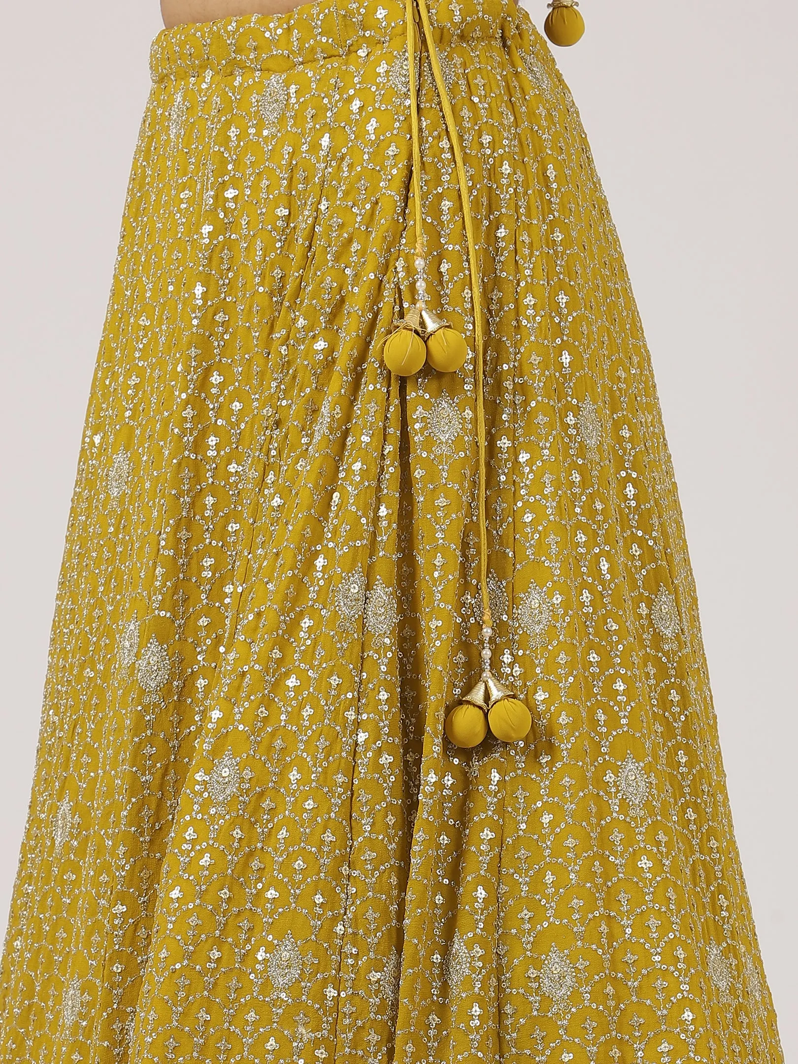 Mustard Yellow Georgette Zari Embroidered Lehenga