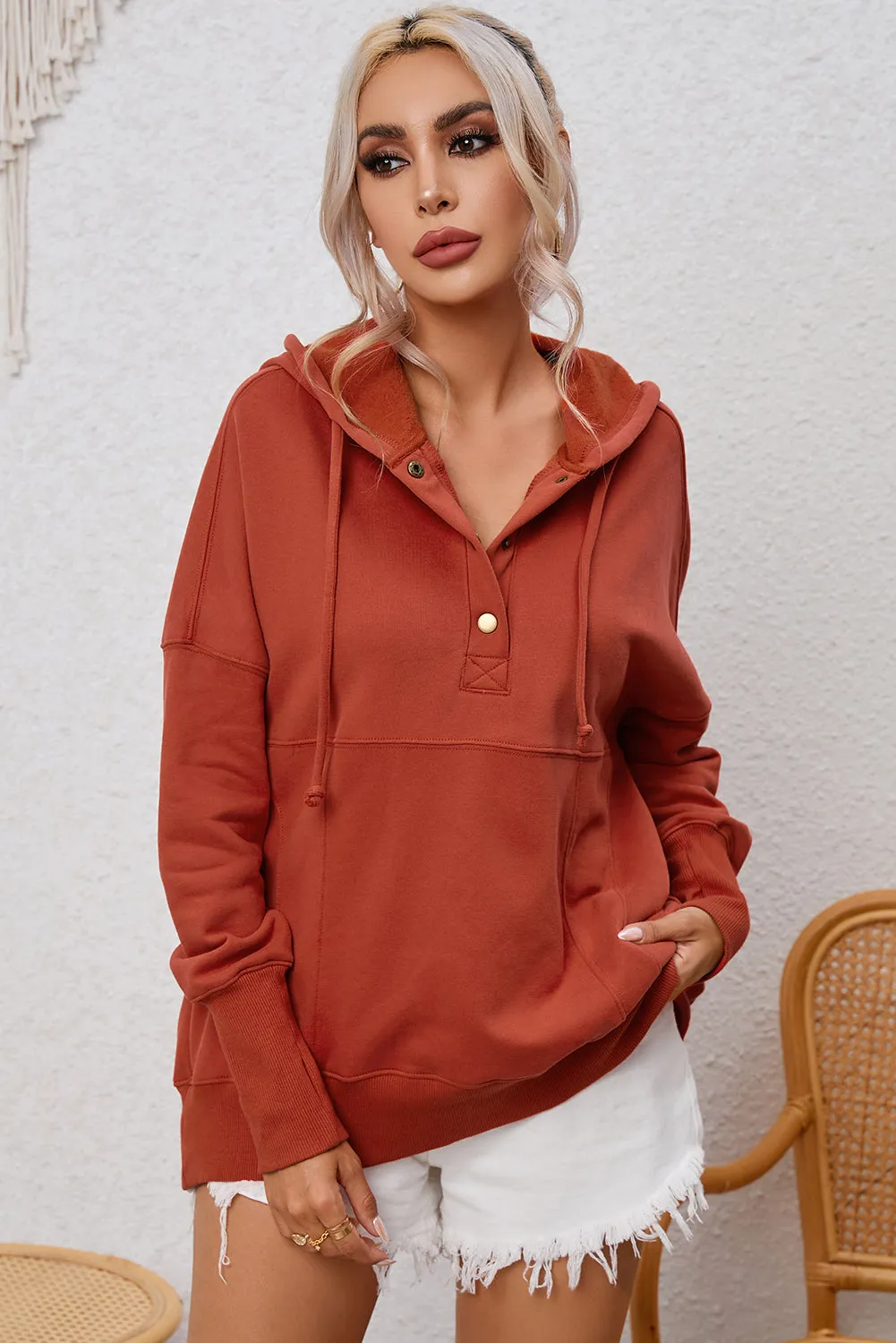 Nsquared Dropped Shoulder Buttoned Hoodie