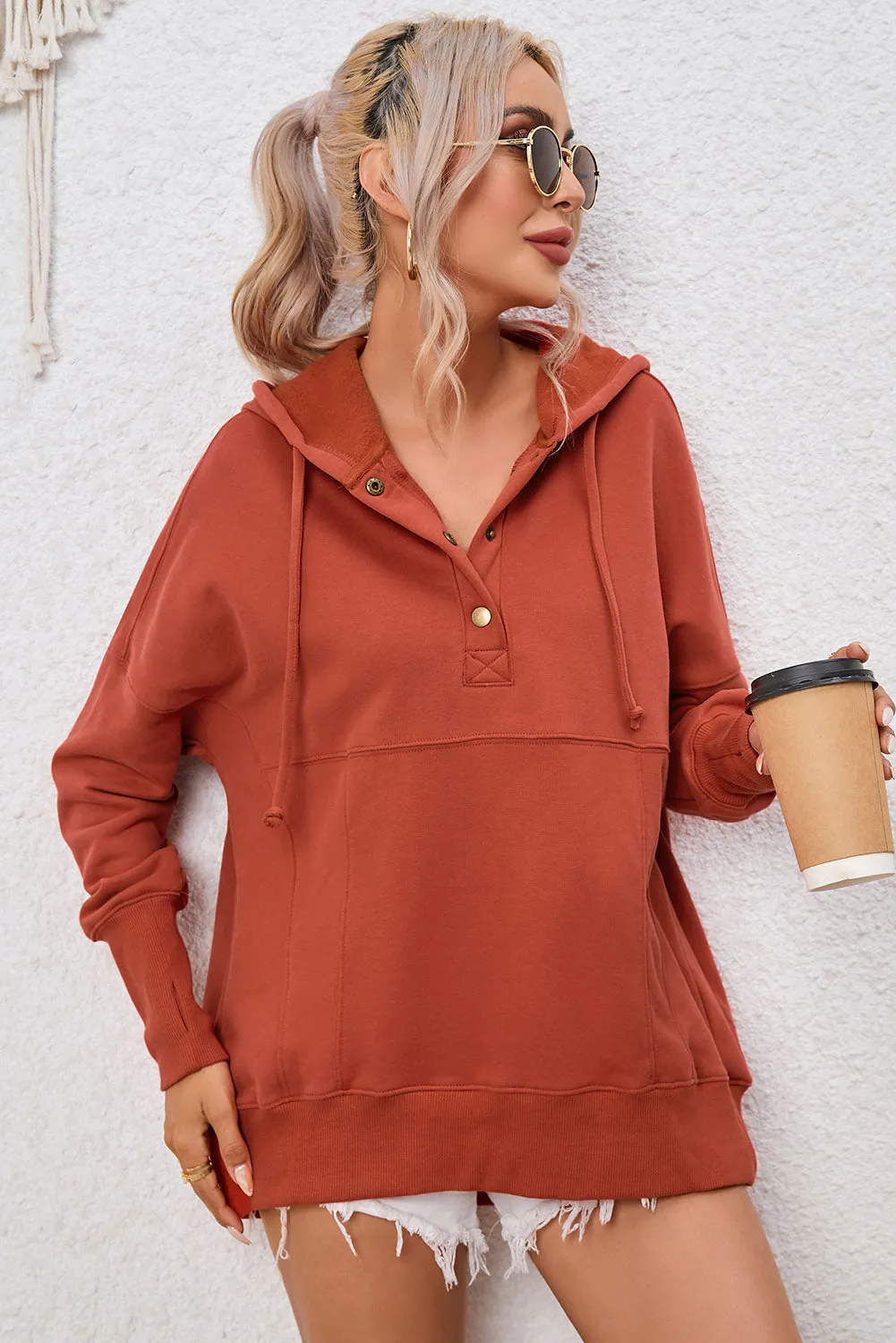 Nsquared Dropped Shoulder Buttoned Hoodie