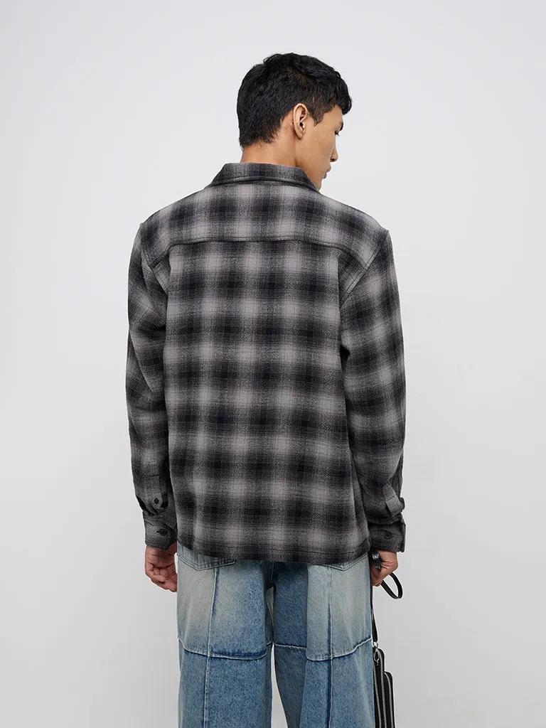Nuon Black Checks Patterned Relaxed-Fit Cotton Shirt