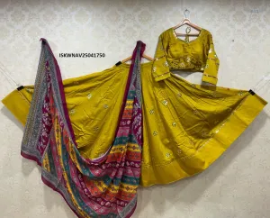 Satin Lehenga With Chinon Blouse And Printed Dupatta-ISKWNAV25041750