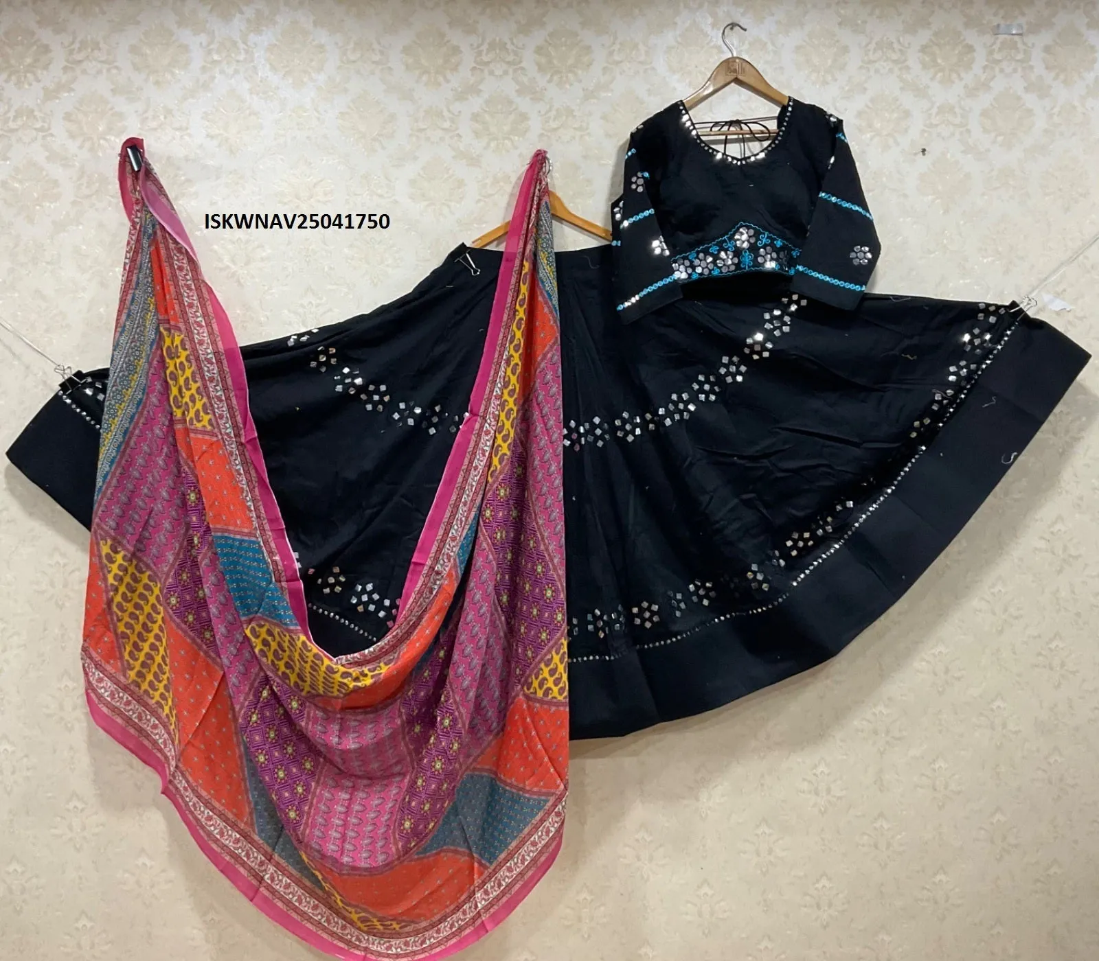Satin Lehenga With Chinon Blouse And Printed Dupatta-ISKWNAV25041750