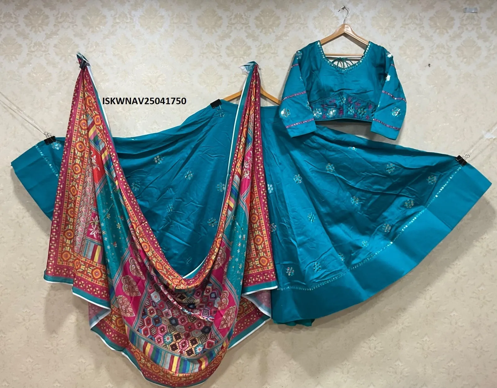 Satin Lehenga With Chinon Blouse And Printed Dupatta-ISKWNAV25041750