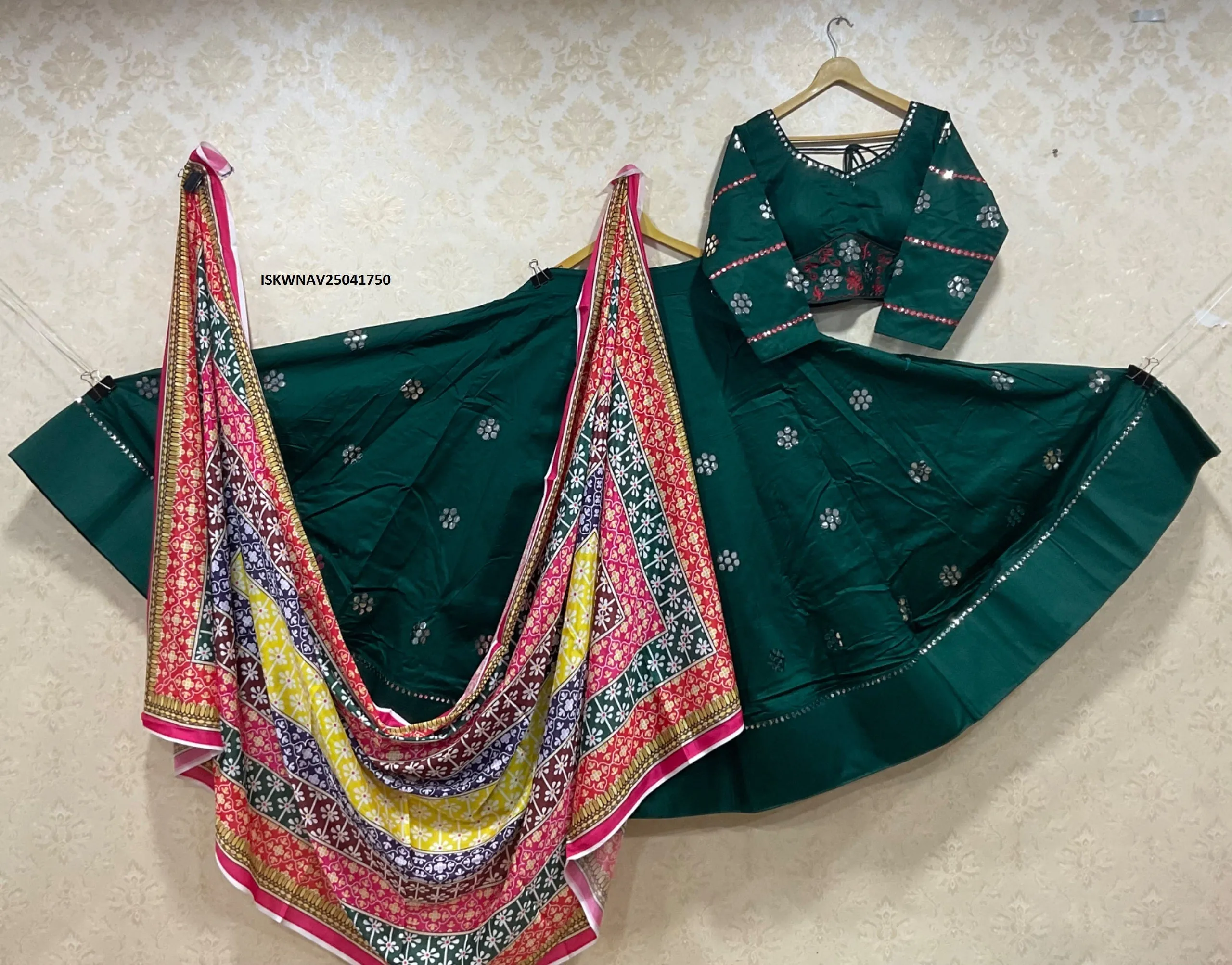 Satin Lehenga With Chinon Blouse And Printed Dupatta-ISKWNAV25041750