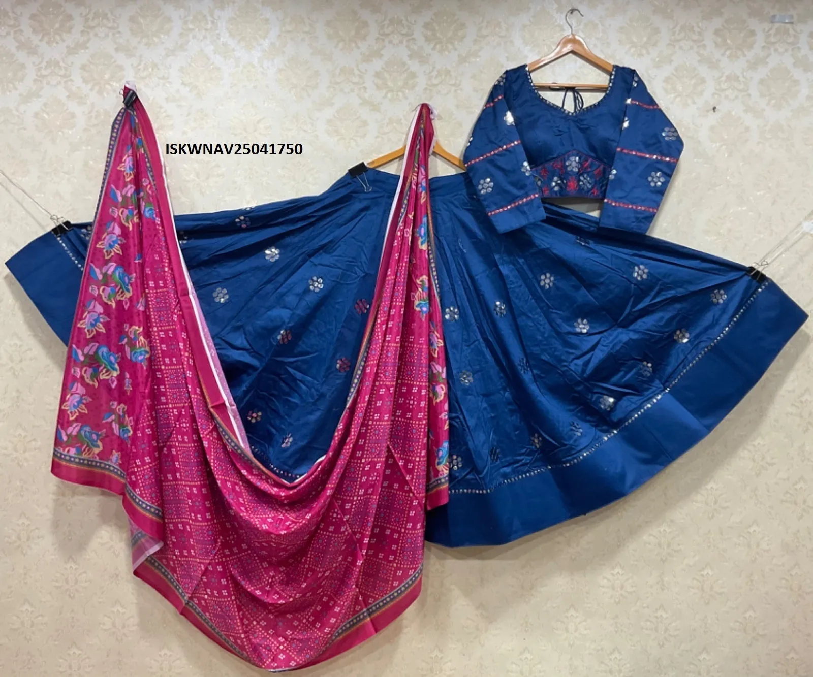 Satin Lehenga With Chinon Blouse And Printed Dupatta-ISKWNAV25041750