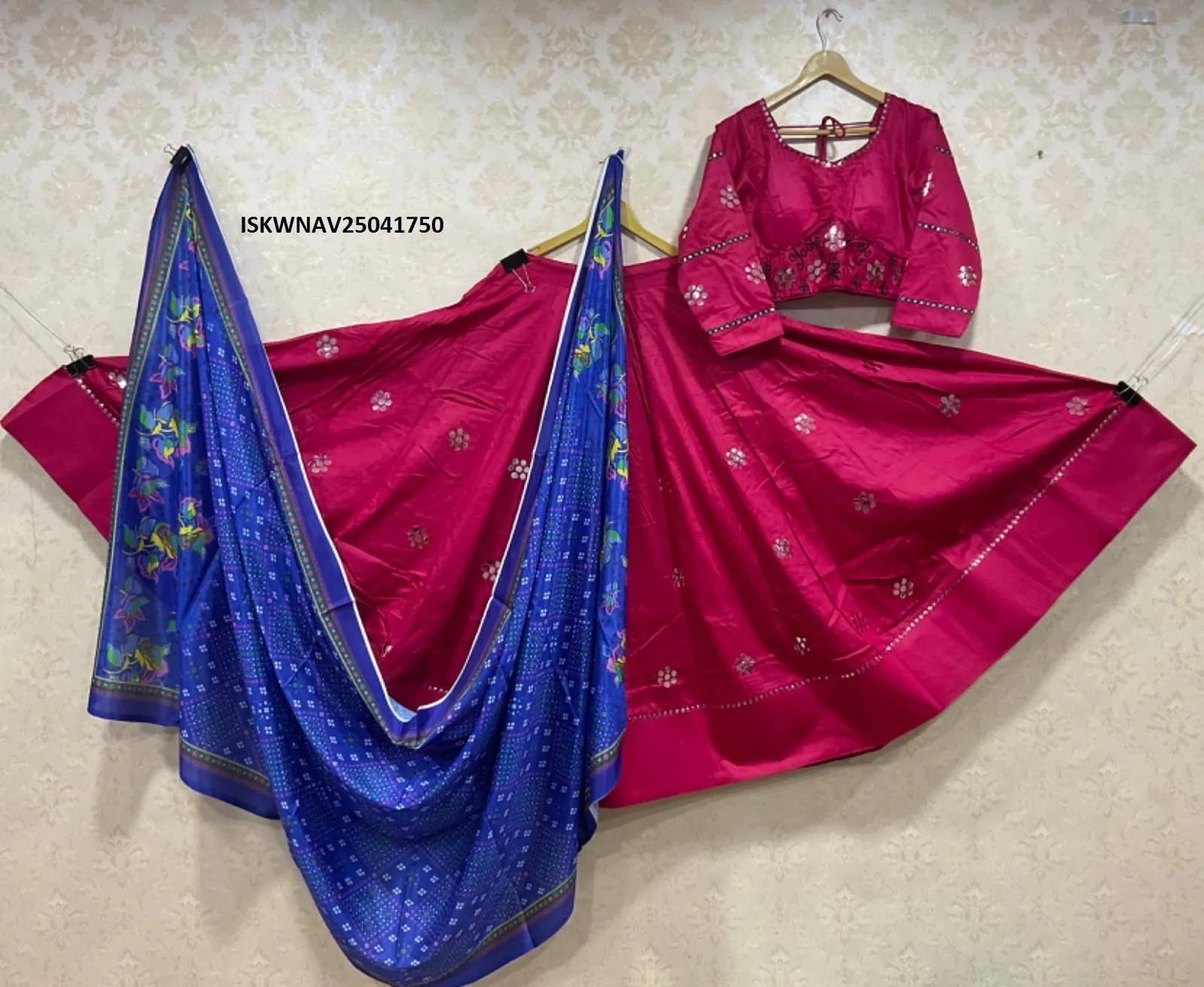 Satin Lehenga With Chinon Blouse And Printed Dupatta-ISKWNAV25041750