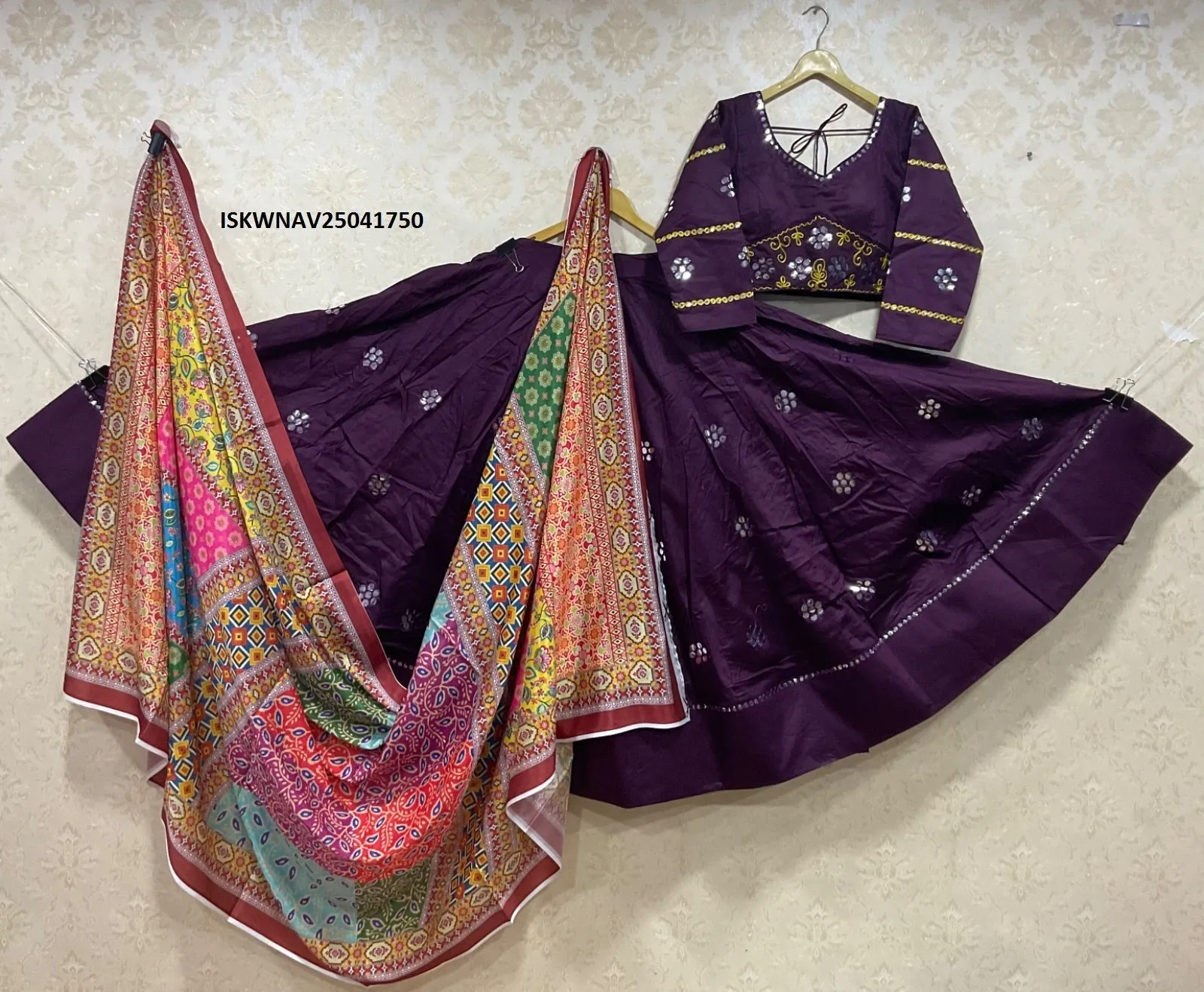 Satin Lehenga With Chinon Blouse And Printed Dupatta-ISKWNAV25041750