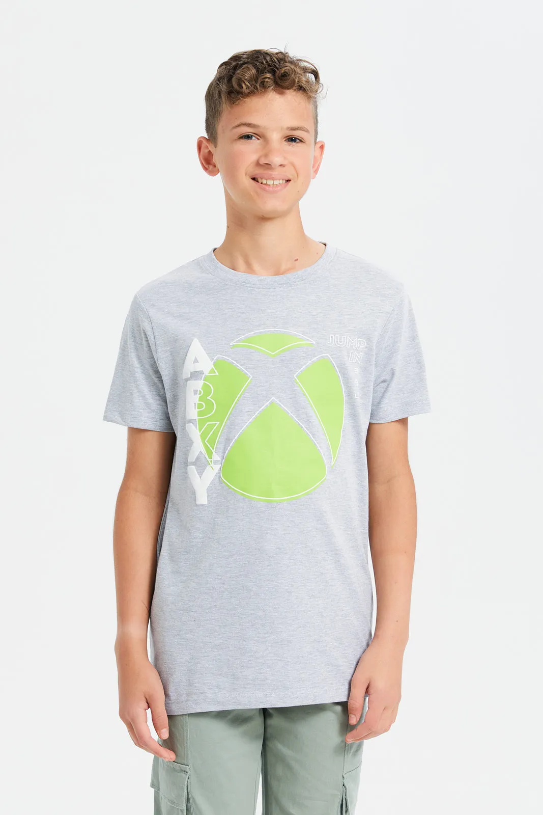 Senior Boys Grey Mel Xbox Printed T-Shirt