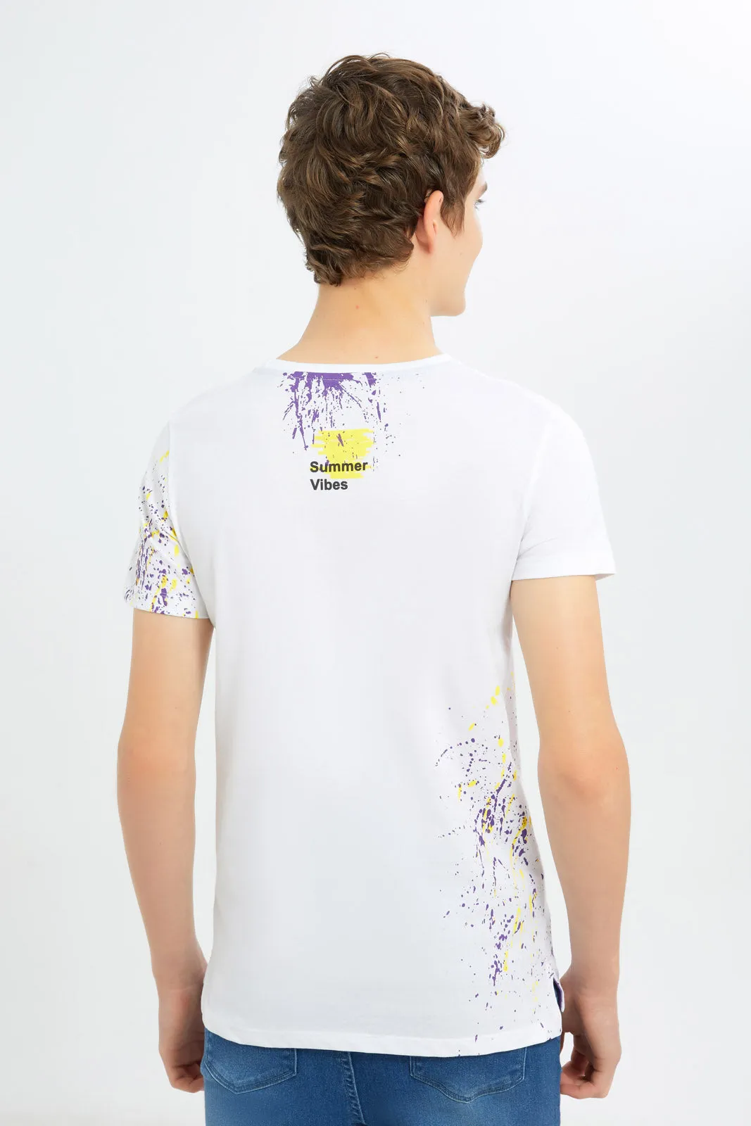 Senior Boys Printed White T-Shirt