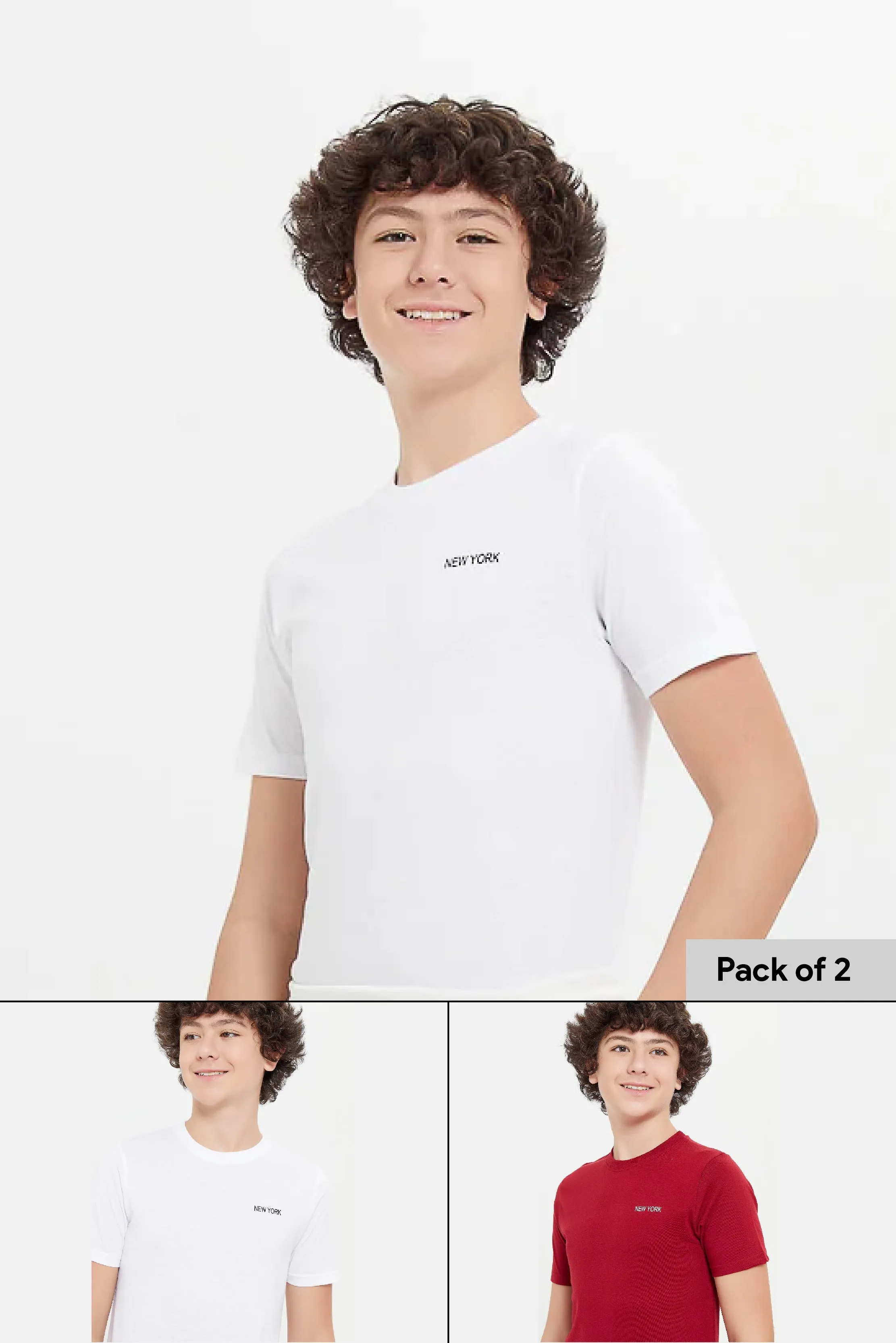 Senior Boys White And Red Short Sleeve T-Shirt Set (Pack Of 2)