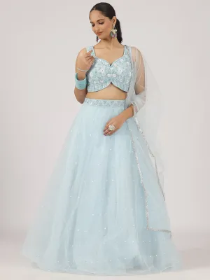 Sky Blue Embroidered Net Lehenga with Sequins & Mirror Work