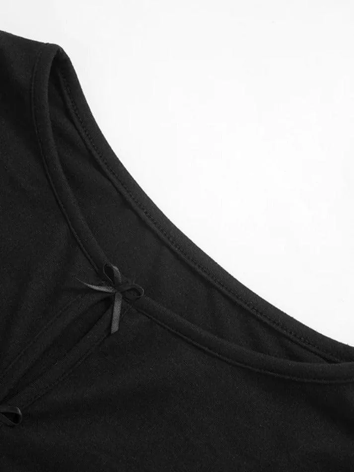 Solid Cutout Bow Decor Long Sleeve Tee