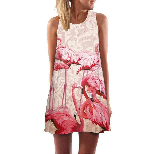 VenusFox Floral Printed Flamingo Mini Dress