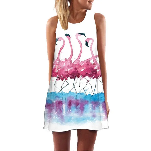VenusFox Floral Printed Flamingo Mini Dress