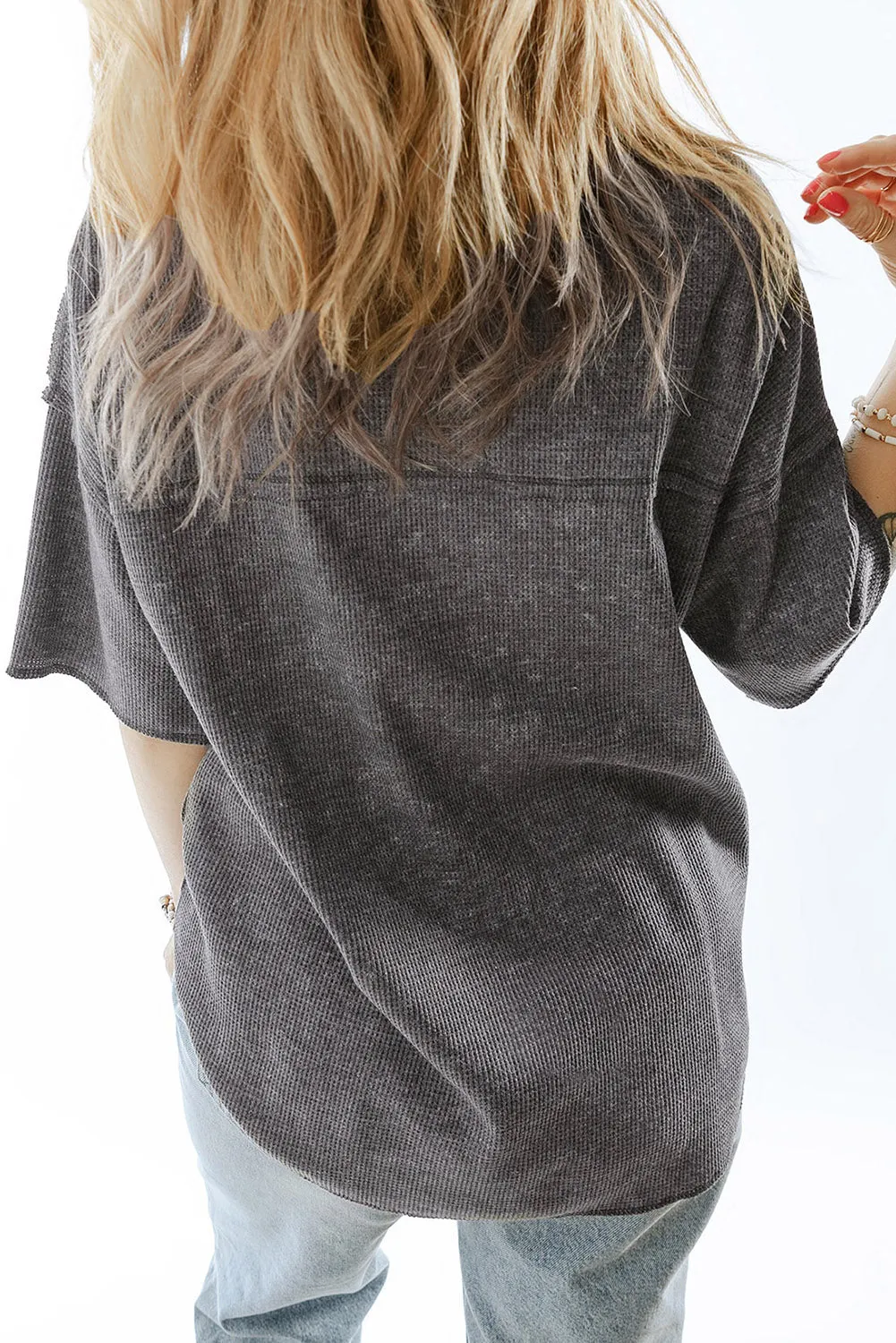Waffle Reverse Seam V-Neck Top