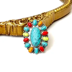 Western Oval Faux Turquoise Stretch Ring in Multicolor