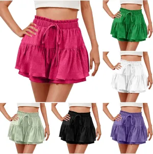 Womens Flowy Casual Shorts Boho Simple Ruffle Tiered Skorts High Waist Wide Leg Loose Beach 2025 Vacation Cute Short