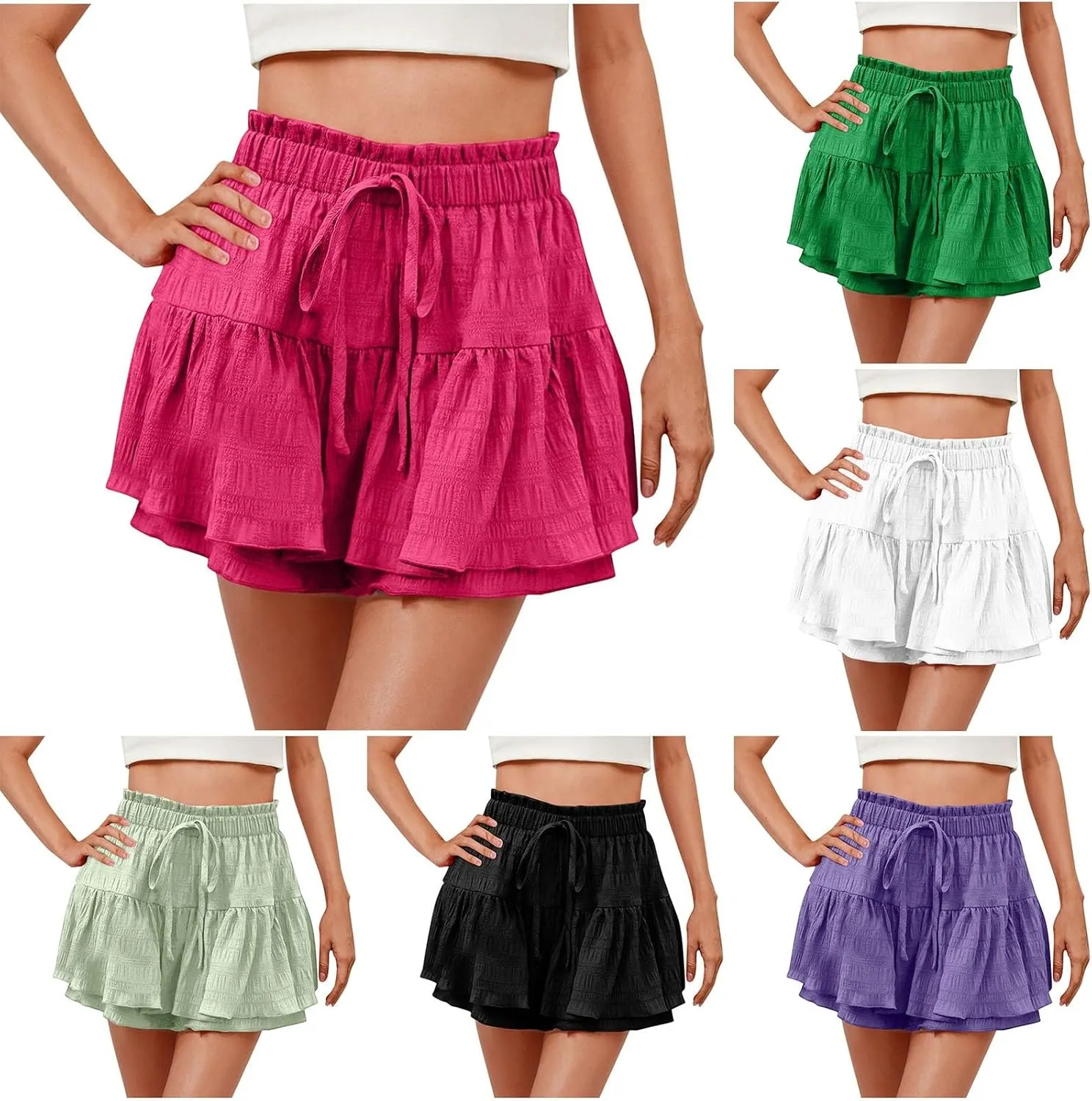 Womens Flowy Casual Shorts Boho Simple Ruffle Tiered Skorts High Waist Wide Leg Loose Beach 2025 Vacation Cute Short