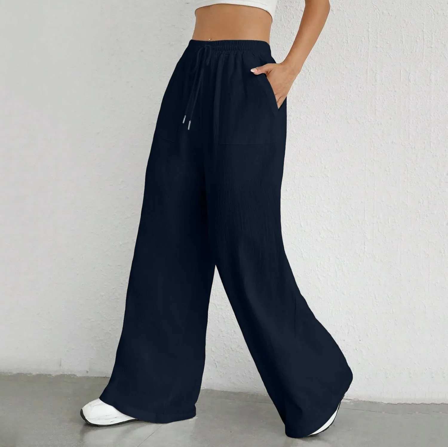 Women's Linen Blend Summer Print Pant Trousers High Waist Stretchy Plus Size Trousers Trendy
