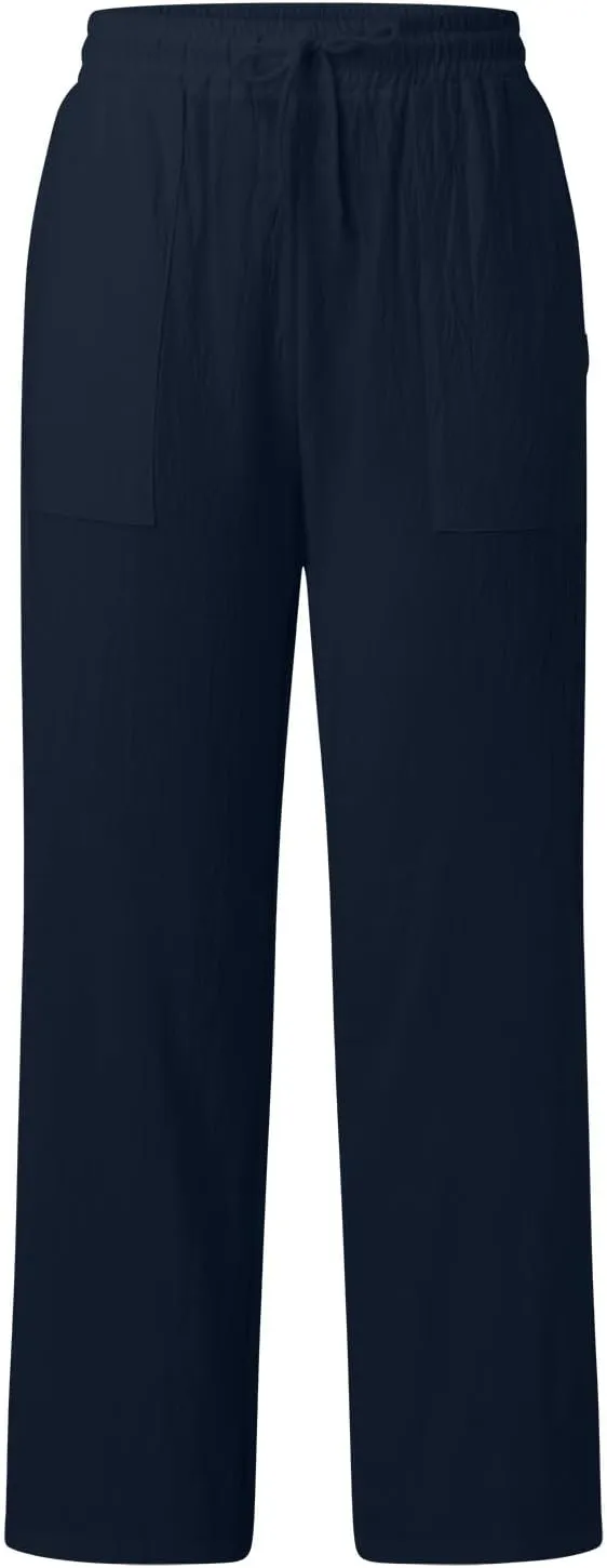 Women's Linen Blend Summer Print Pant Trousers High Waist Stretchy Plus Size Trousers Trendy