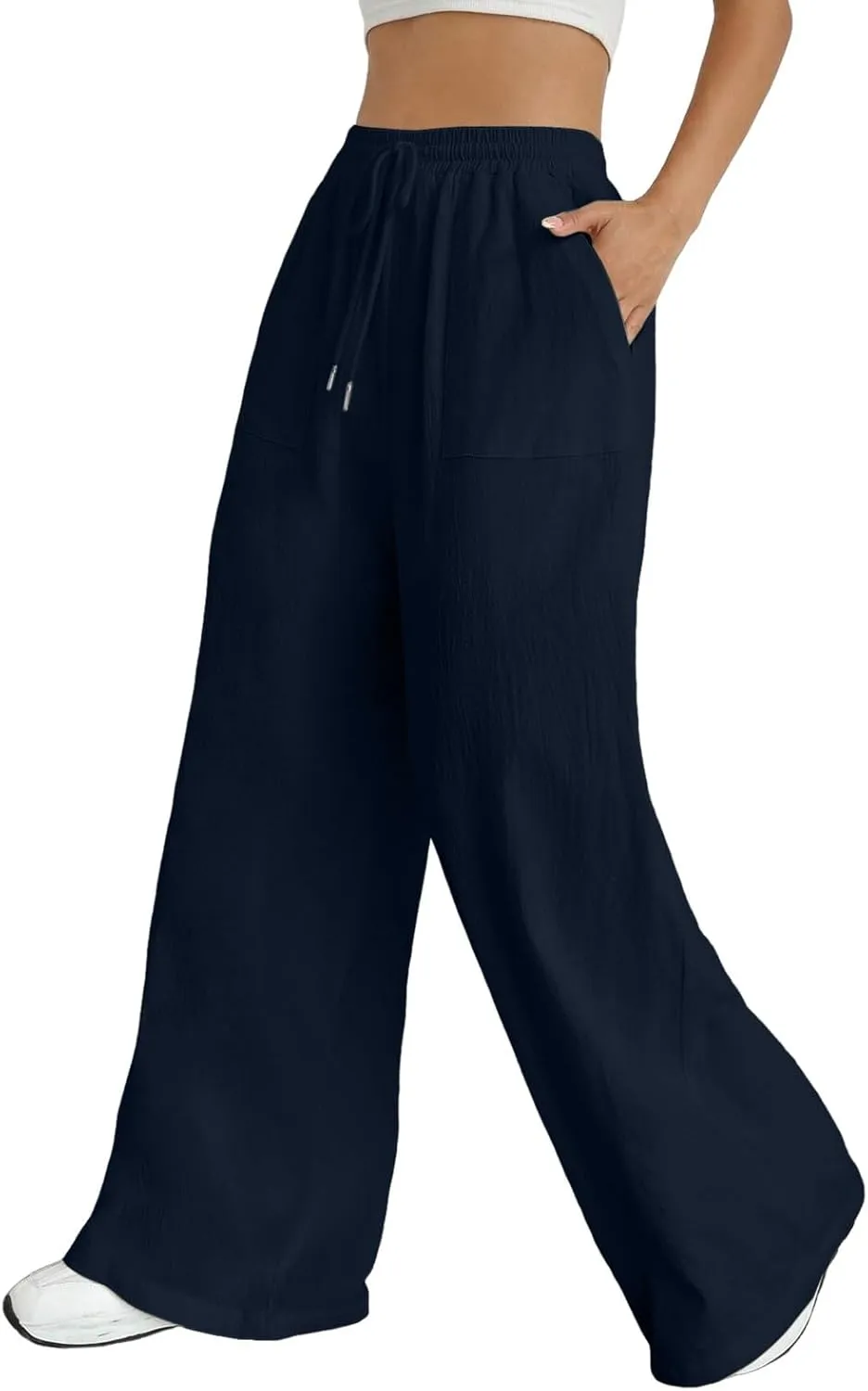 Women's Linen Blend Summer Print Pant Trousers High Waist Stretchy Plus Size Trousers Trendy