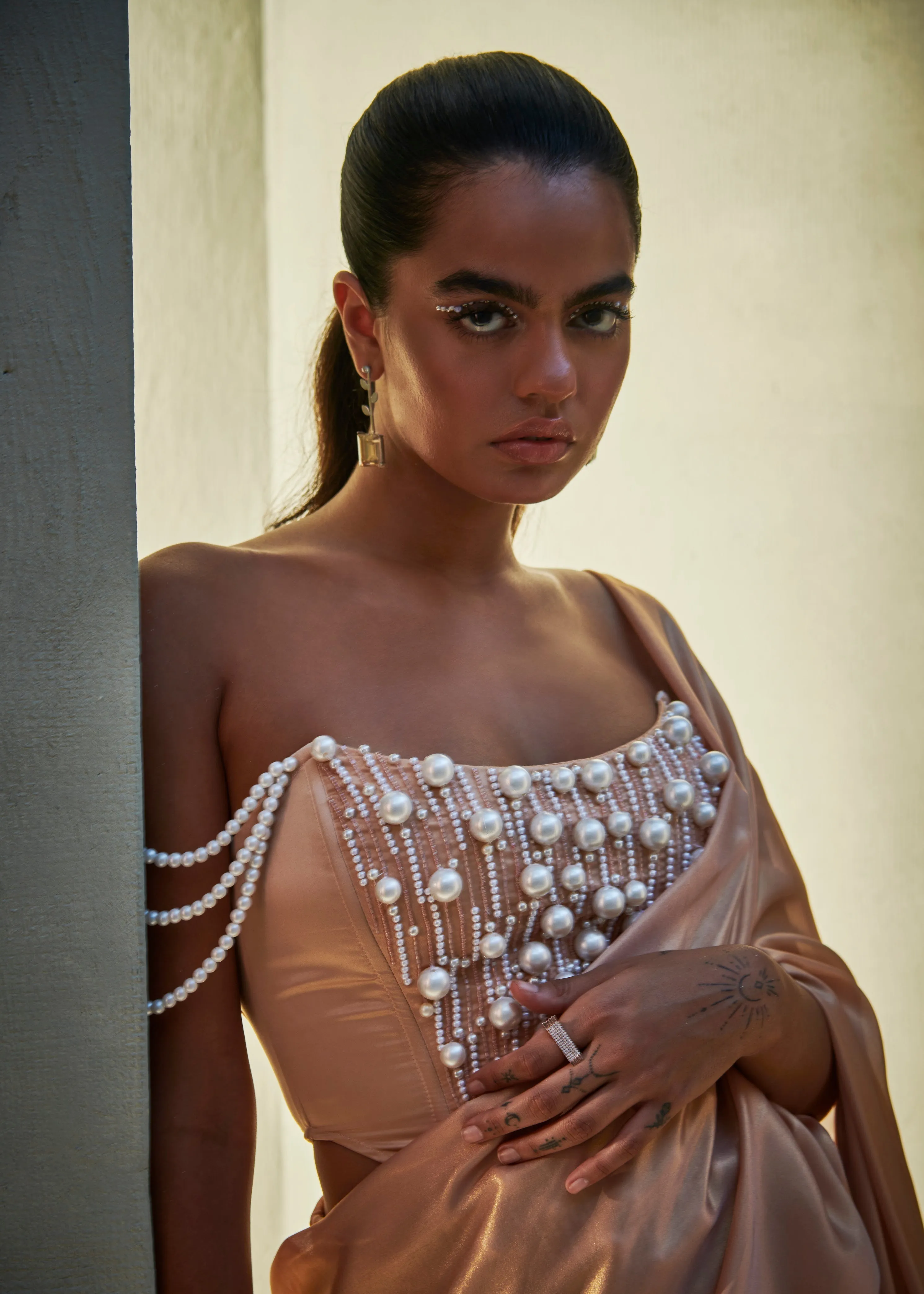 Zahira Pearl Embroidered Corset Blouse