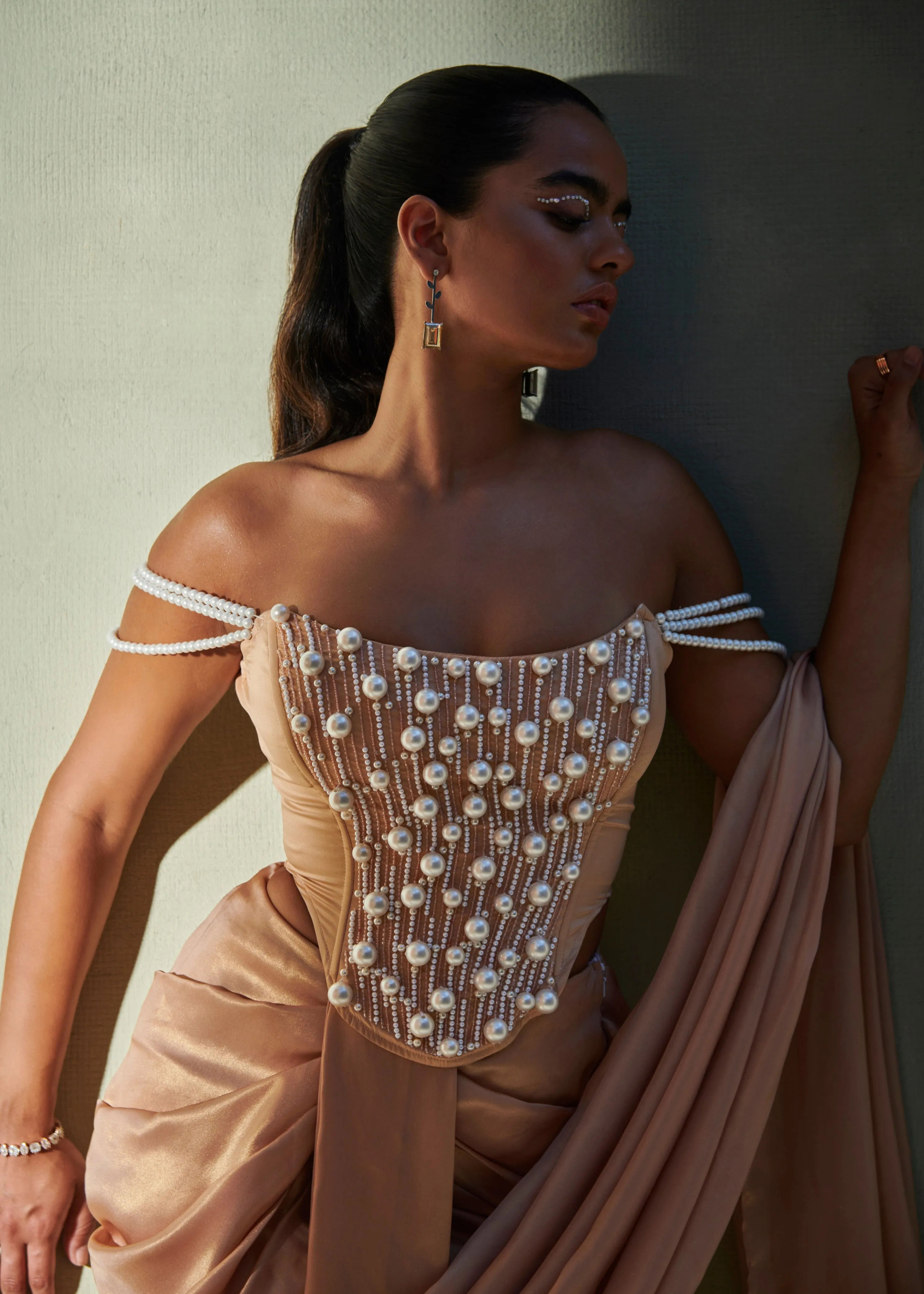 Zahira Pearl Embroidered Corset Blouse