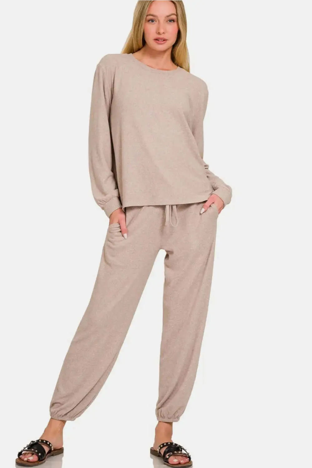 Zenana Matching Round Neck T-Shirt and Joggers Casual Wear Set