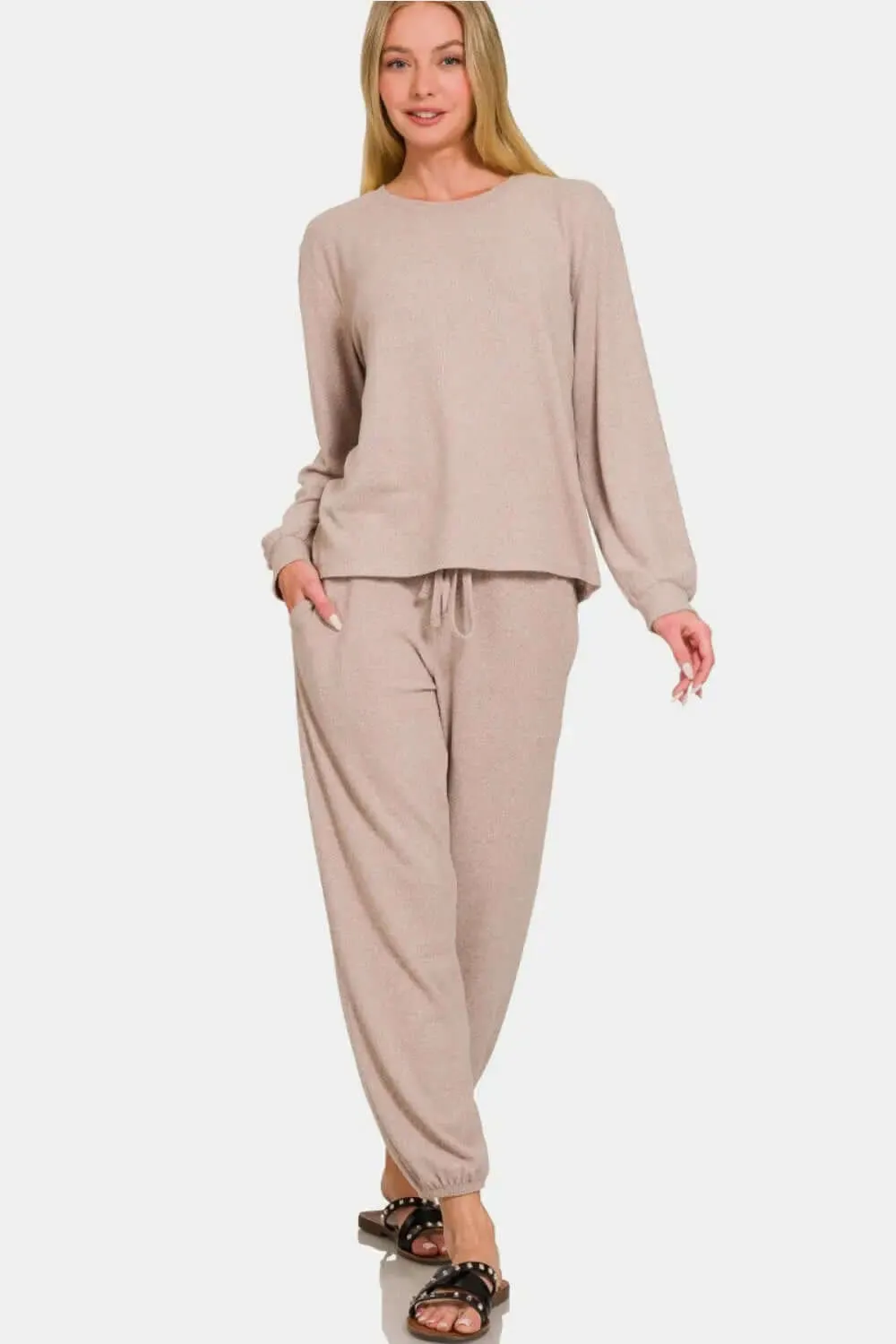 Zenana Matching Round Neck T-Shirt and Joggers Casual Wear Set