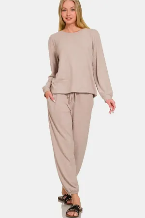 Zenana Matching Round Neck T-Shirt and Joggers Casual Wear Set
