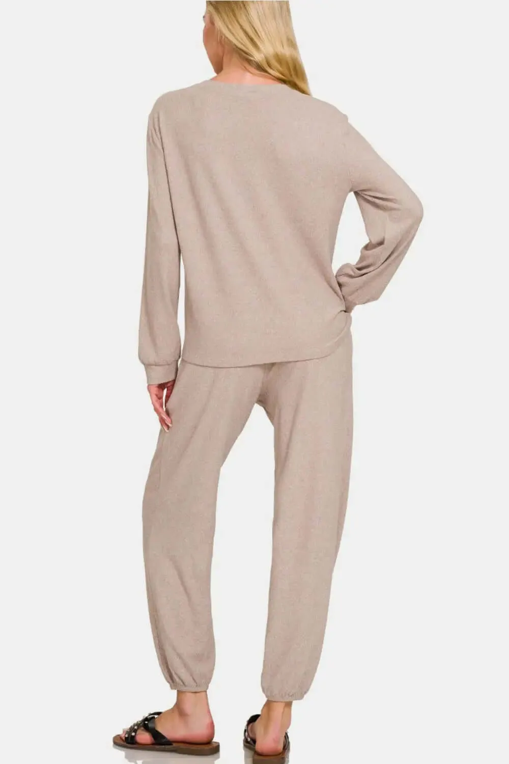 Zenana Matching Round Neck T-Shirt and Joggers Casual Wear Set